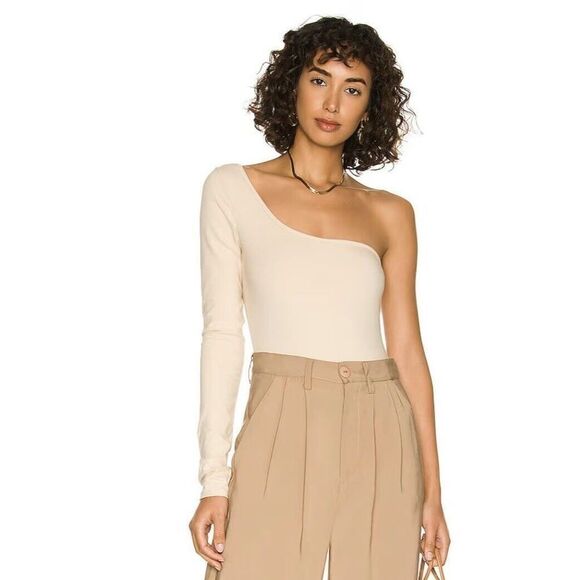 Lovers And Friends Tenley Bodysuit Sand Color Women’s XXS Off Shoulder 1 Sleeve - Picture 1 of 11